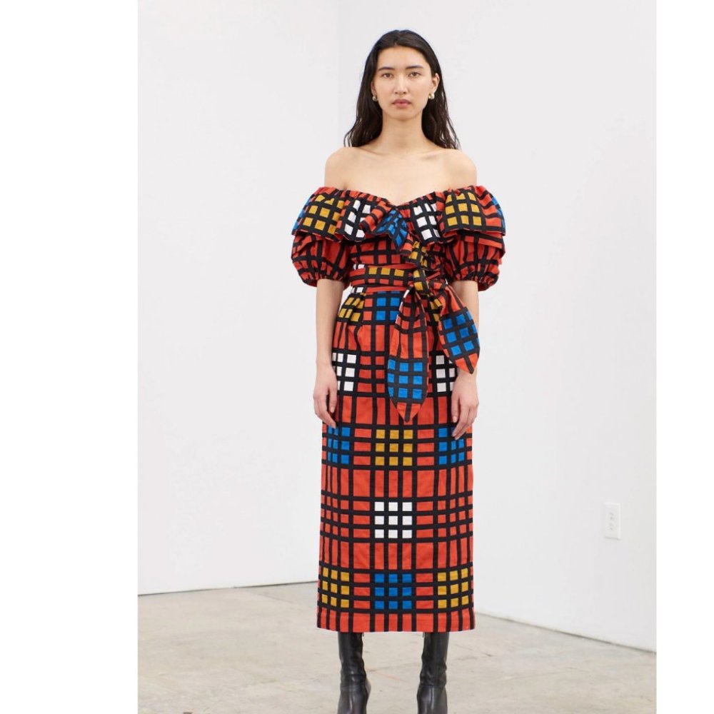 Mara Hoffman Arabella Dress - color block grid applique